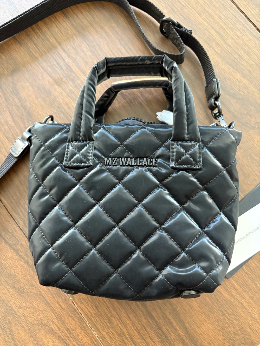 NWT MZ Wallace Black Liquid Petite Metro Tote Deluxe